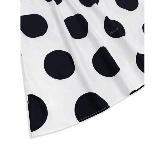 Women's Elegant V-Neck Polka Dot Contrast Color Pocket Sleeveless Casual Dress - Picture 8 of 9